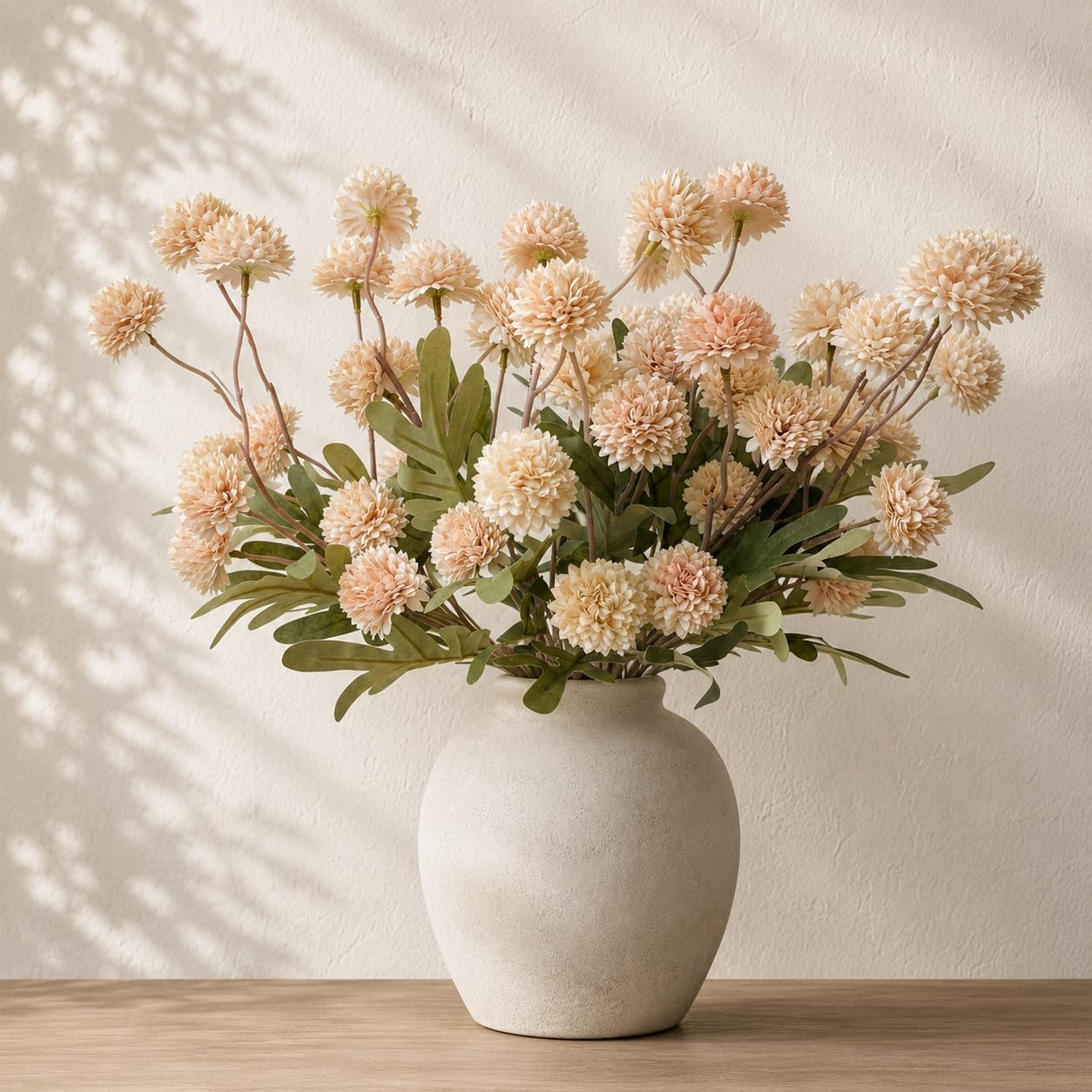 10pcs Faux Beige Kiku Flowers, 5 Heads Each Stem & 4 Branches Eucalyptus Stems, Artificial Small Mini Chrysanthemum Flowers for Aesthetic Room Decor, Floral Arrangements Centerpiece | Amazon (US)