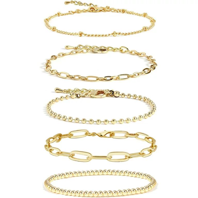 Gold Link Bracelets Sets for Women Girls, 14K Gold Plated Dainty Classic Adjustable Paperclip Lay... | Walmart (US)