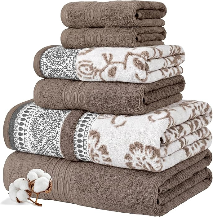Modern Threads Floral Trail 6-Piece 100% Cotton Towel Set – Reversible Yarn Dyed Jacquard – I... | Amazon (US)
