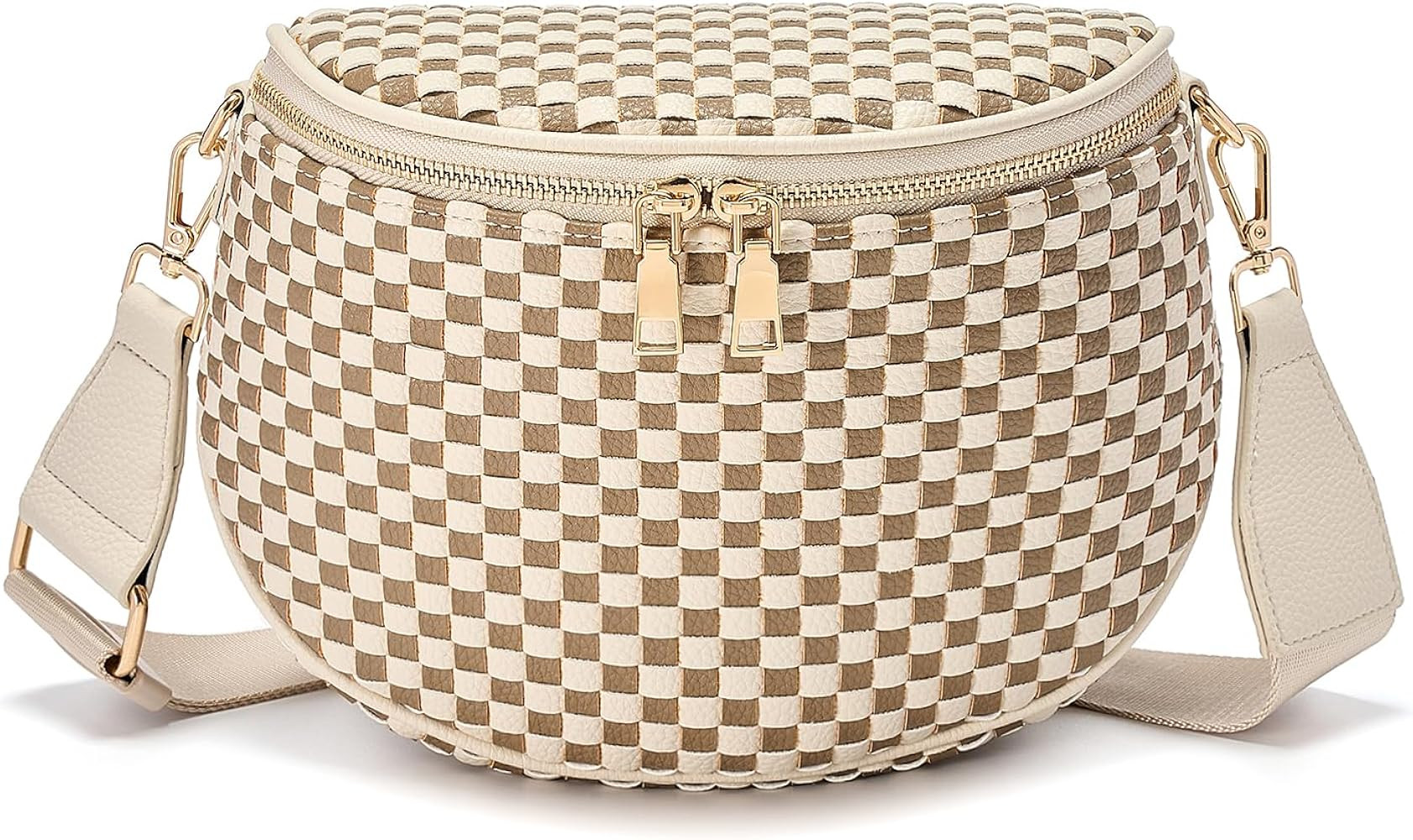 Trendy Woven Checkered Crossbody Bum Bag for Women，PU Leather Checkered Purse Fanny Packs Belt ... | Amazon (US)