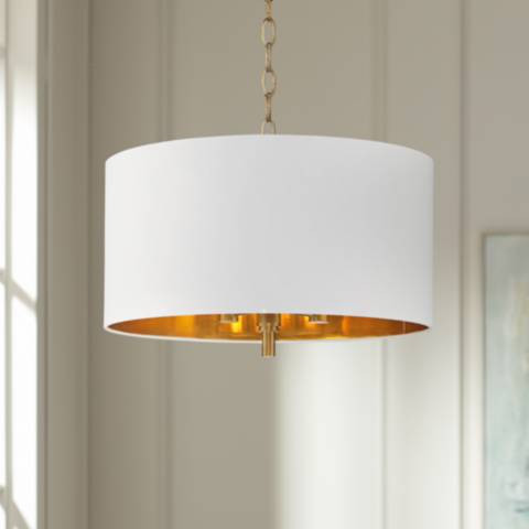 Possini Euro Rochelle 20" Wide White Drum 4-Light Pendant Light | Lamps Plus