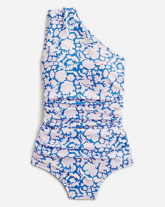 SZ Blockprints™ X J.Crew ruched one-shoulder one-piece swimsuit in Nila print | J. Crew US