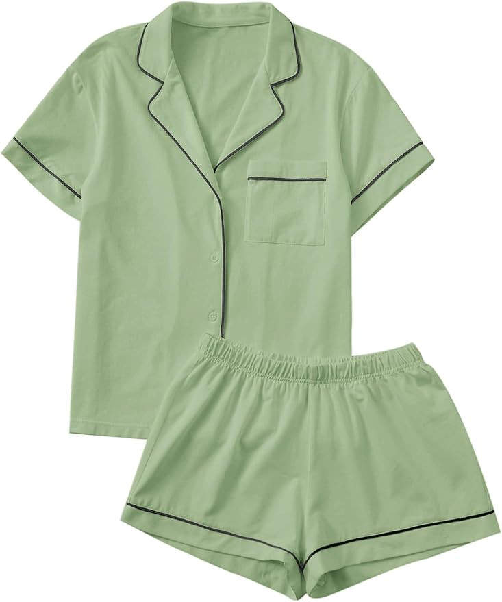 Floerns Women's Notch Collar Short Sleeve Sleepwear Two Piece Pajama Set | Amazon (US)