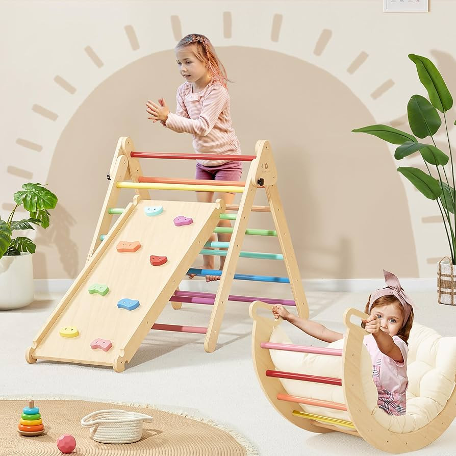 Tiny Land 5-in-1 Rainbow Pikler Triangle Set, Baby Climbing Toys Indoor Playground, Foldable Todd... | Amazon (US)