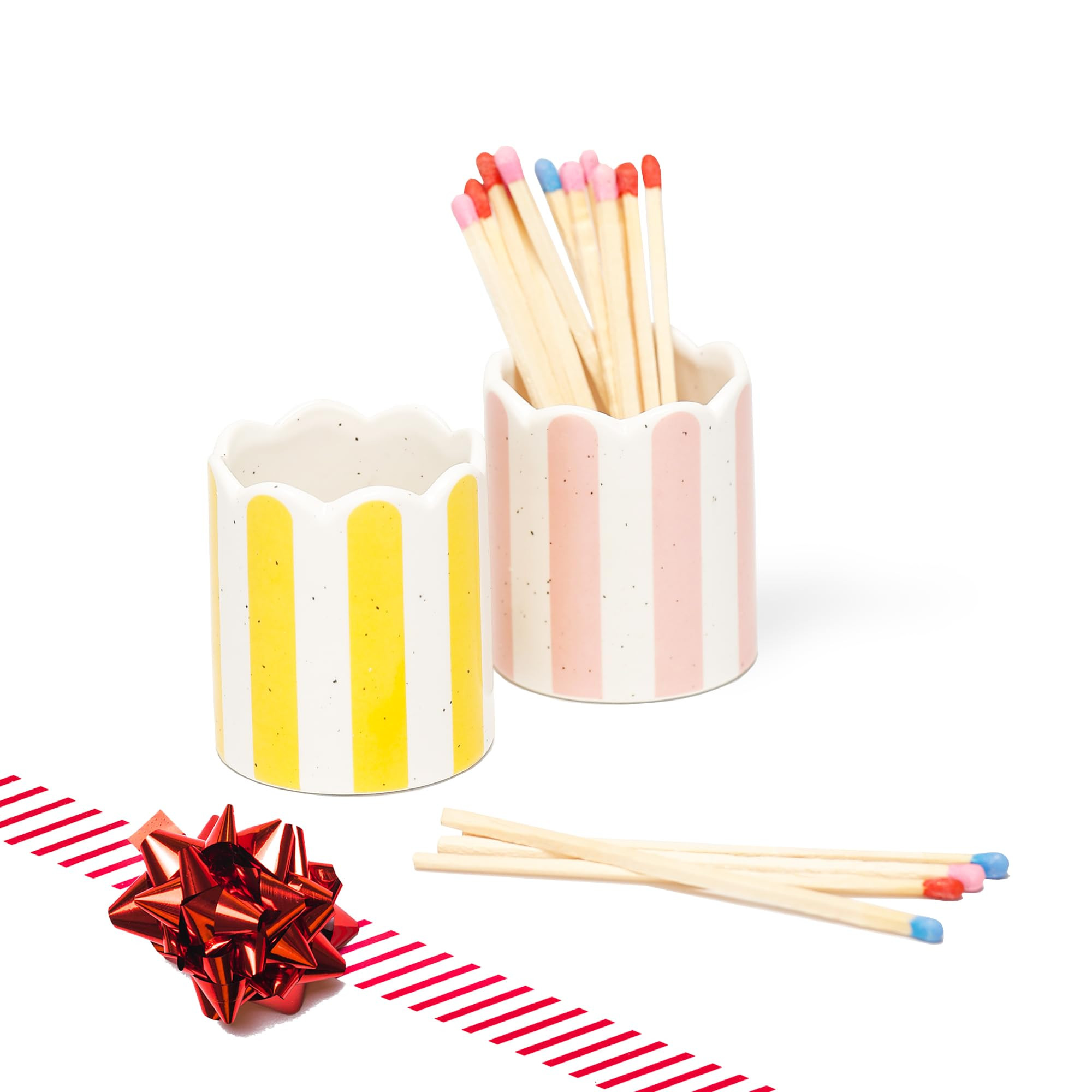 2 Pack Ceramic Match Holder with Striker – Scalloped Match Pot for Strike Anywhere Matches – ... | Amazon (US)