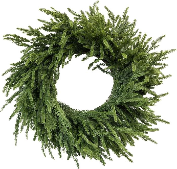 MISSPIN 21 Inch Winter Norfolk Pine Wreath for Front Door, Artificial Christmas Wreath, Green for... | Amazon (US)