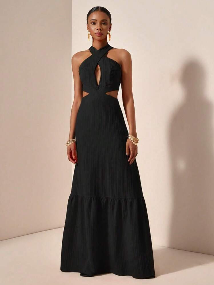 New Arrival Sleeveless Maxi Criss-Cross Backless Dress, Suitable For Parties & Vacation, Spring/Summer | SHEIN