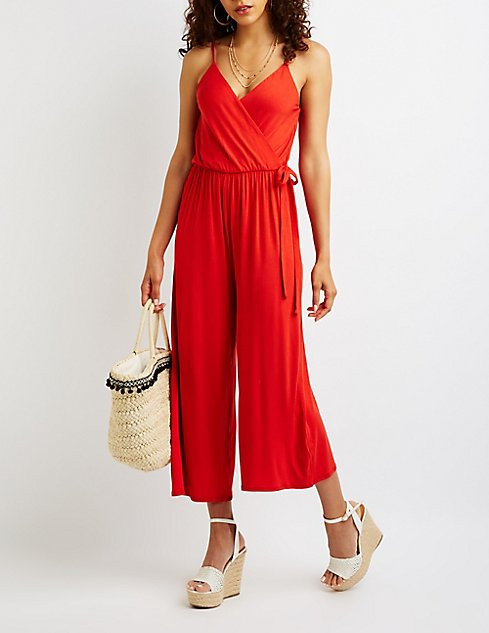 Wrap Culotte Leg Jumpsuit Wrap Culotte Jumpsuit Floral Culotte Jumpsuit Striped Split Leg Jumpsuit W | Charlotte Russe