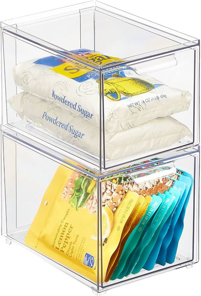 mDesign Plastic Stackable Kitchen Storage with Pull Out Bin Organizer Drawer for Cabinet, Pantry,... | Amazon (US)