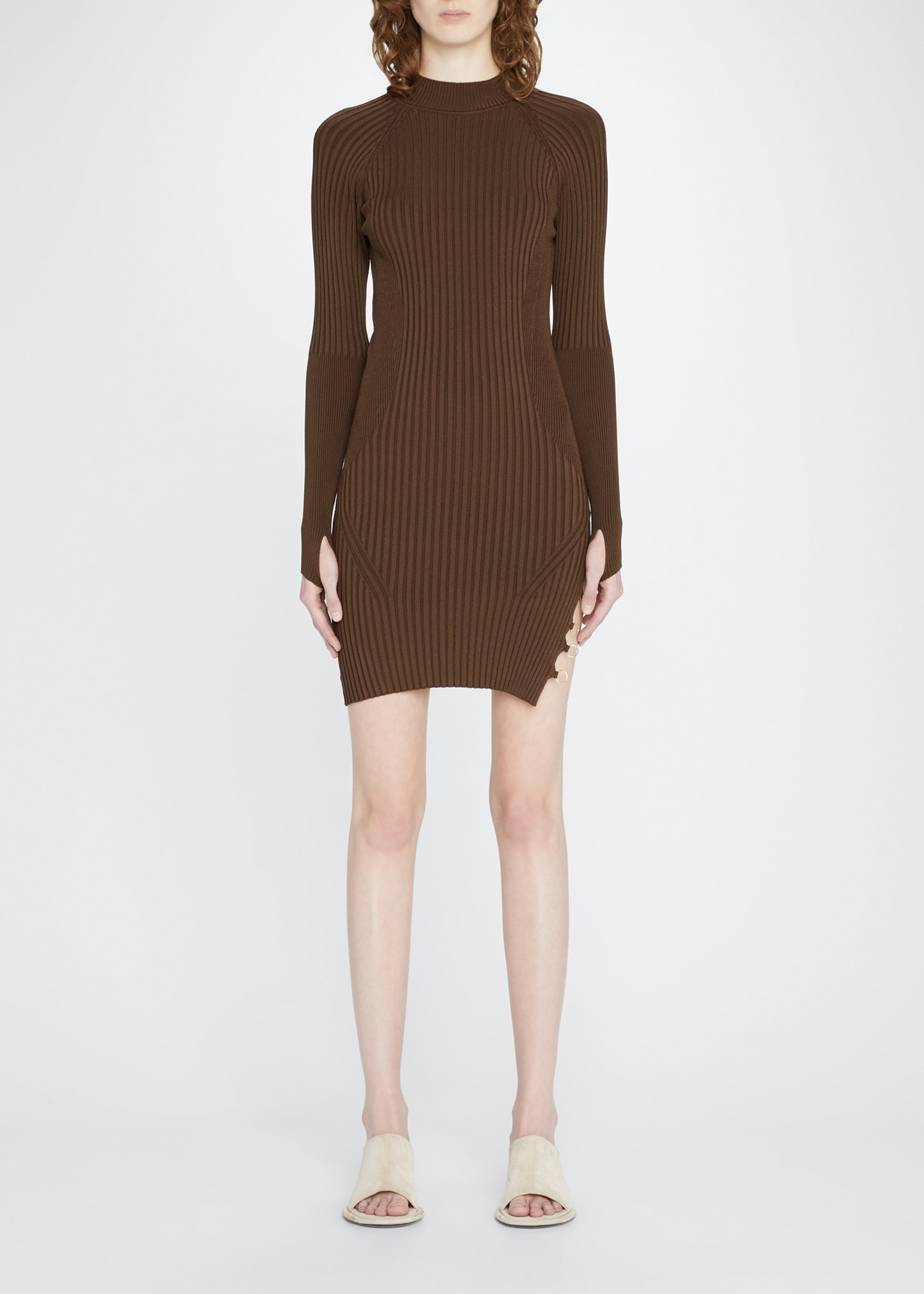 Mock-Neck Ring Thigh-Slit Rib Mini Dress | Bergdorf Goodman