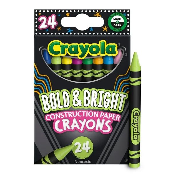 Crayola Bold & Bright Construction Paper Crayons, 24 Count, Assorted Colors - Walmart.com | Walmart (US)