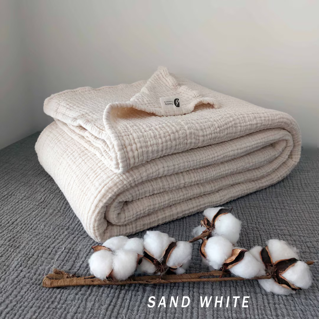 Soft King 4  Layer Gauze Muslin Bedcover, OEKO-TEX Certified Bedspread, Organic Cotton Throw Blan... | Etsy (US)