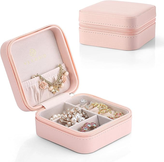 Amazon.com: Vlando Macaron Small Jewelry Box, Travel Storage Case for Rings and Earrings - Pink :... | Amazon (US)