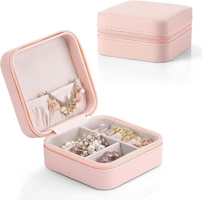 Amazon.com: Vlando Macaron Small Jewelry Box, Travel Storage Case for Rings and Earrings - Pink :... | Amazon (US)