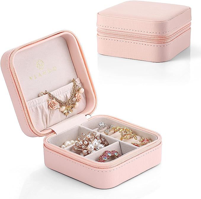 Amazon.com: Vlando Macaron Small Jewelry Box, Travel Storage Case for Rings and Earrings - Pink :... | Amazon (US)