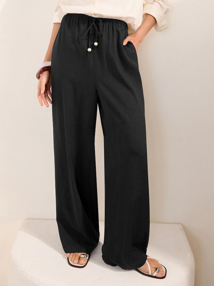 Buy Friends Like These Black Wide Leg Tie Waist Linen Trousers from Next Belgium | Next EU