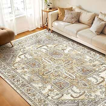 WITSHOCK Living Room Area Rugs 8x10: Washable Rug Boho Soft Non-Slip Low Pile Stain Resistant Fol... | Amazon (US)