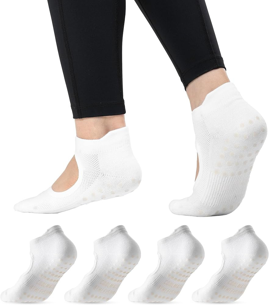 CoolMate 2/4 Pairs Pilates Socks with Grips for Women, Yoga Socks, Crew Non Slip Women for Workou... | Amazon (US)