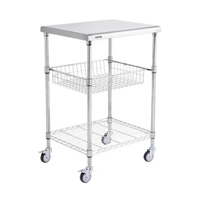 3 Tiers Wire Rolling Kitchen Utility Cart, 36.6"X20"X24", With Basket And 6 Hooks, For Kitchen, Dining Room | Wayfair North America