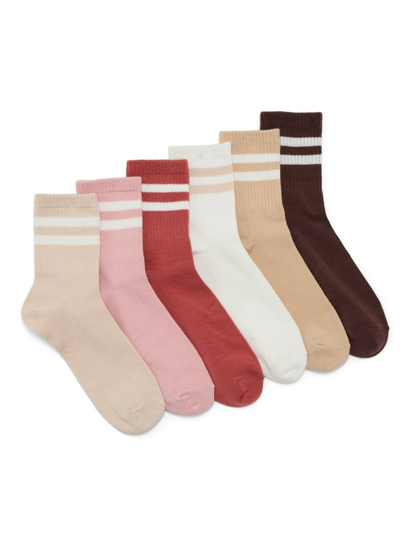 No Boundaries Ribbed Mid-Crew Socks, 6-Pack, Women's, Shoe Sizes 4-10 | Walmart (US)