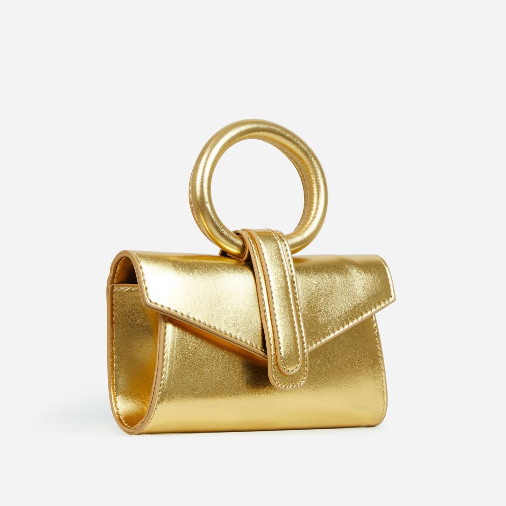 Cooler Round Top Handle Grab Bag In Gold Faux Leather | EGO (UK)