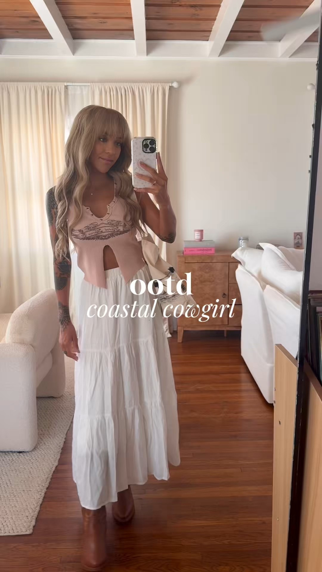 Soft coastal cowgirl energy 🤍🌾 This pink knit vest + white tiered maxi skirt + brown western boots combo is my go-to for slow mornings and coffee runs by the beach. Linking similar feminine western pieces so you can style your own dreamy look 🌸✨
Hashtags: #LTKstyle #LTKfashion #LTKoutfitinspo #CoastalCowgirl #RomanticStyle #BohoWestern #LTKinspo #LTKfinds #SoftGlamStyle #LTKspringstyle #FeminineWardrobe


#LTKPetite #LTKFindsUnder50