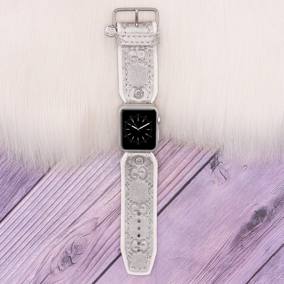 Limited Edition Sivella Band in Upcycled Gucci Metallic Silver Guccissima with White | Sparkl