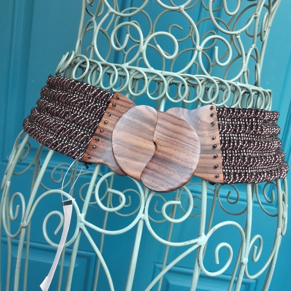 Boho Belt Vintage 70s Wooden Hippie Elastic Wide Wood Twist Buckle and Beads | Poshmark