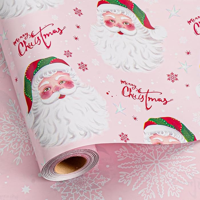 Burymento Christmas Wrapping Paper, Pink Santa Claus Design Gift Wrapping Paper Suitable for Chri... | Amazon (US)