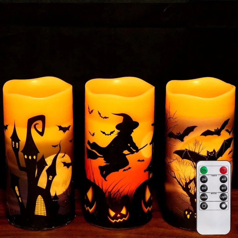 Behome Halloween LED Flameless Candles with Remote and Timer, Battery Operated, Real Wax Flickeri... | Walmart (US)