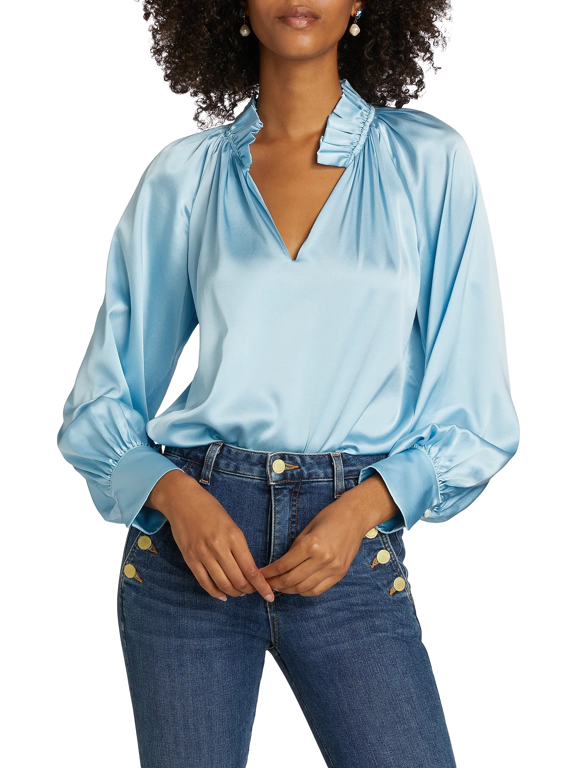 Gayle Ruffled Stretch Silk Blouse | Saks Fifth Avenue
