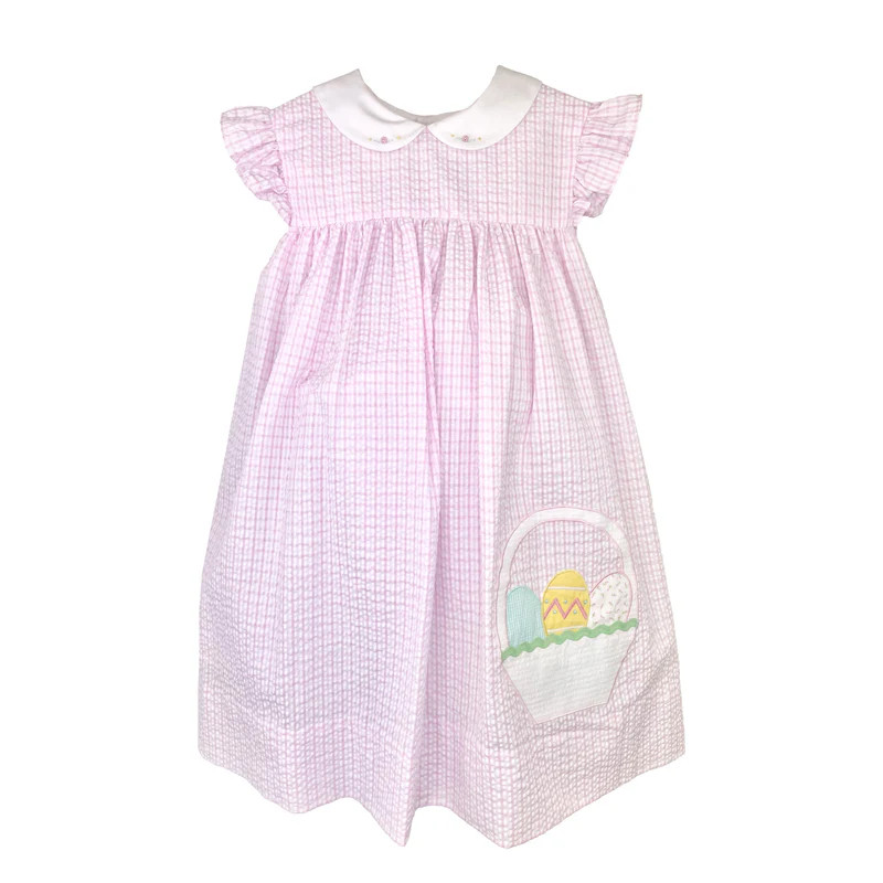 Easter Basket Pink Seersucker Dress | Classic Whimsy