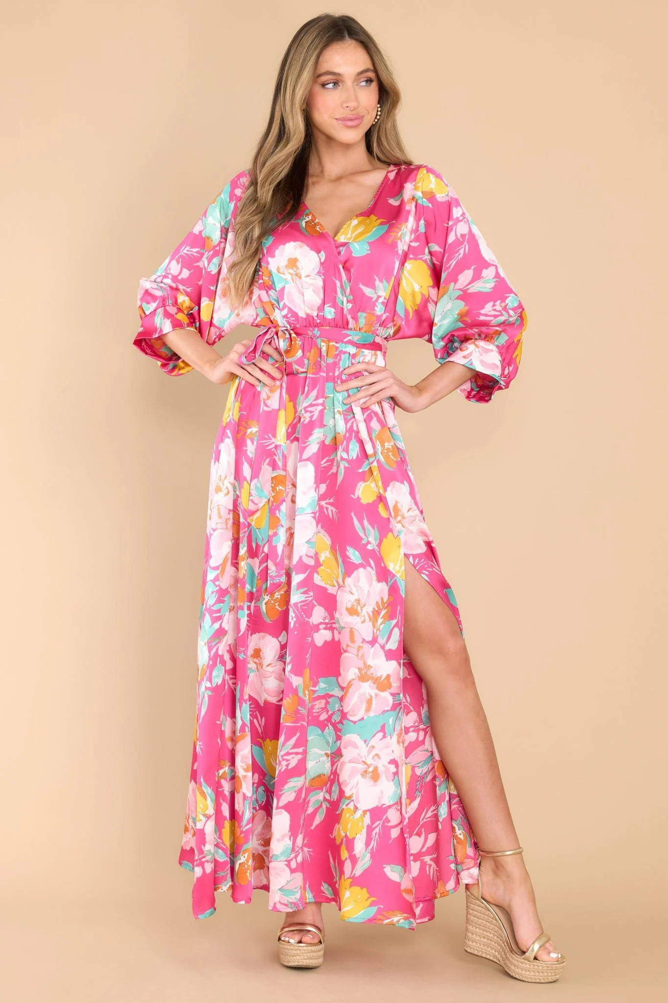 Love Is Kind Fuchsia Floral Print Maxi Dress | Red Dress 