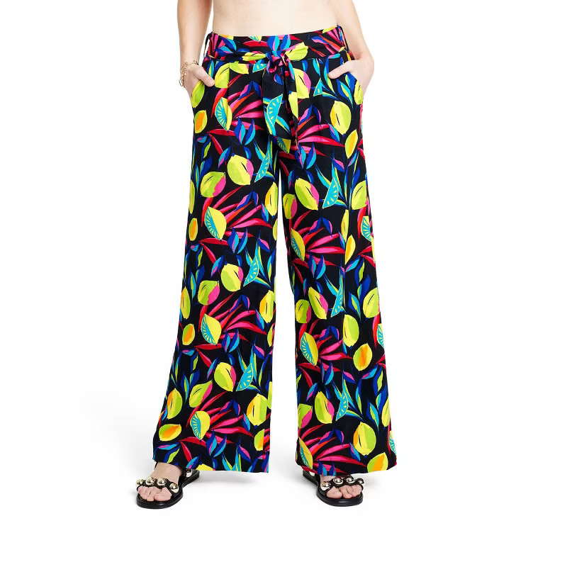 Women's Lemon Print Wide-Leg Pants - Tabitha Brown for Target Black | Target