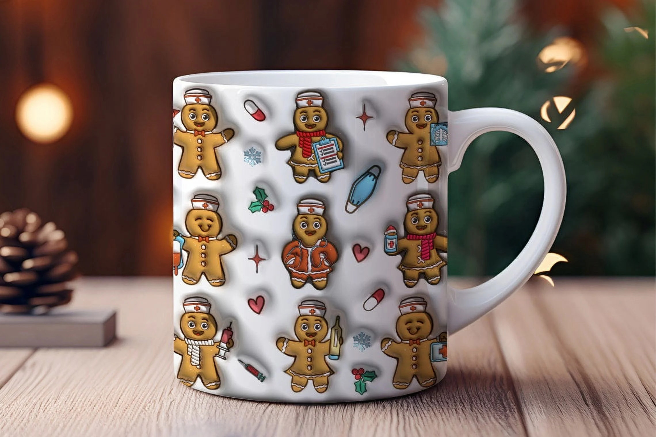 3D Gingerbread Nurse Inflated, Nurse Christmas Mug Design, Nurse 11oz Mug & 15oz Mug | Walmart (US)