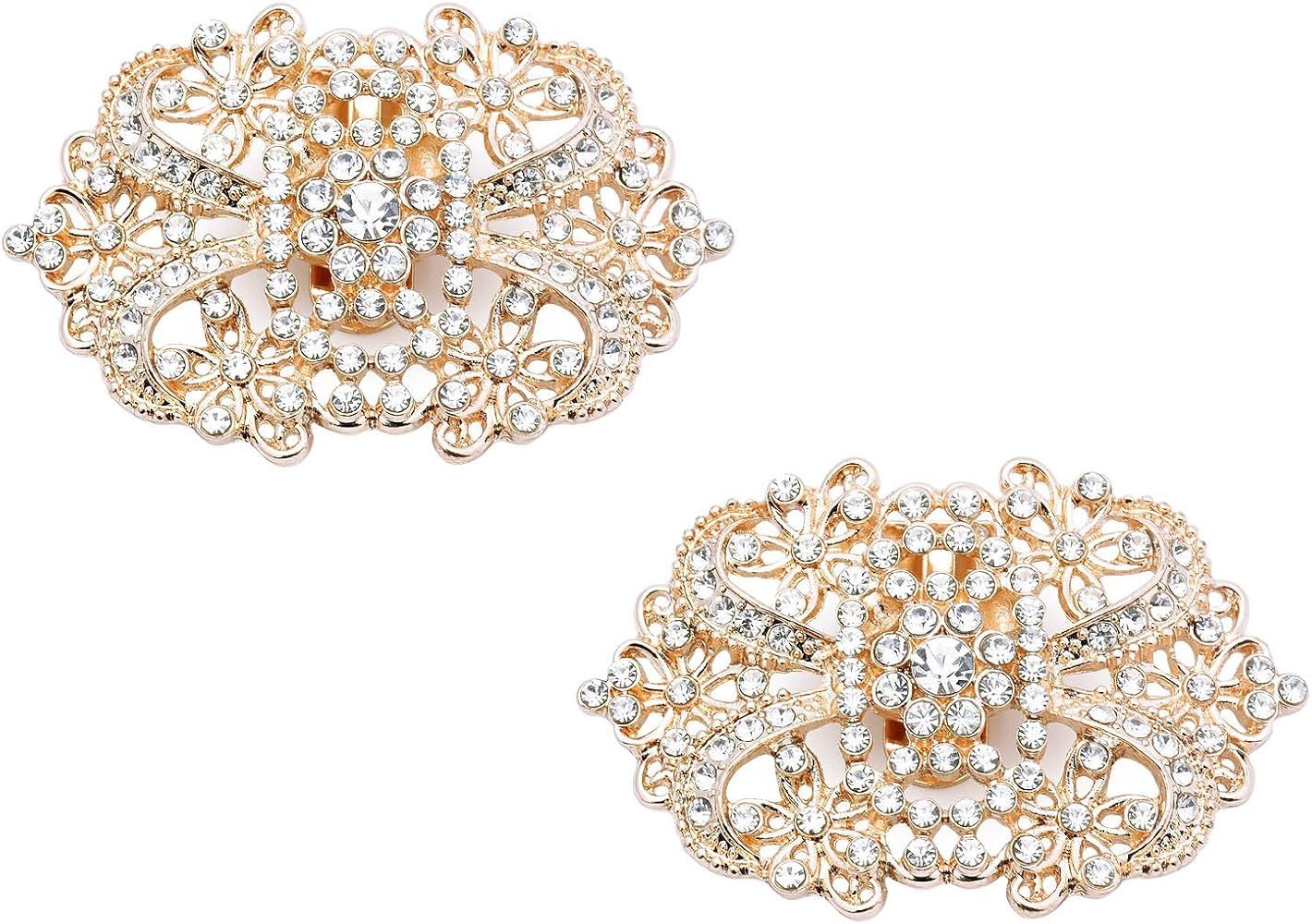 ElegantPark Fashion Shoe Clips for Pumps Pearl Rhinestone Flower Crystal Party Wedding Shoe Acces... | Amazon (US)