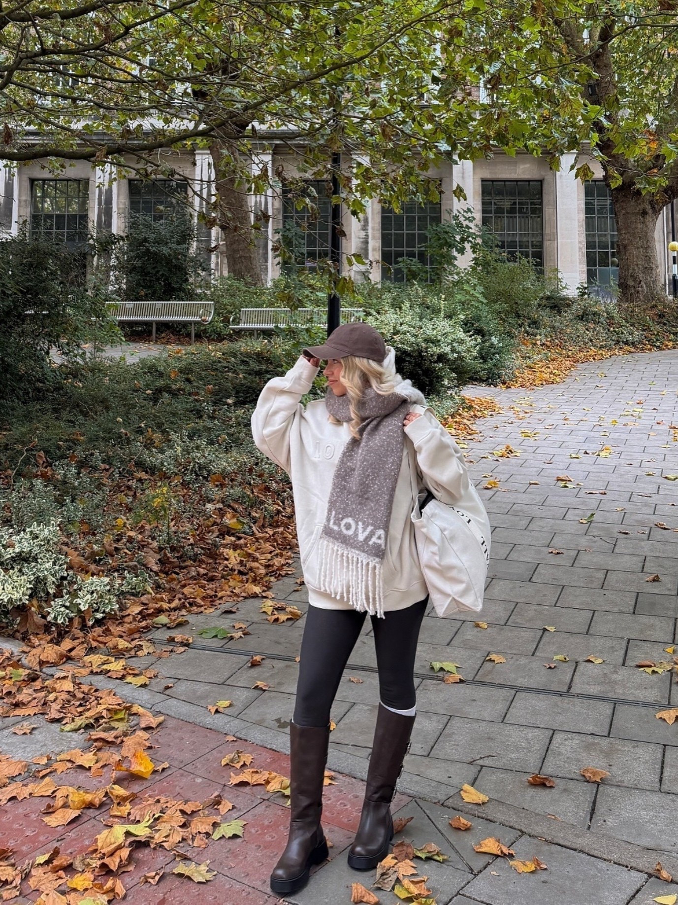 all wrapped up in #lovall 

up to 50% off in the black Friday sale 🖤 

Cosy outfit, oversized hoodie, winter fleece lined leggings, knee high socks & boots, brown cap, woven mocha scarf 

#LTKwinter #LTKautumn #LTKCyberWeek