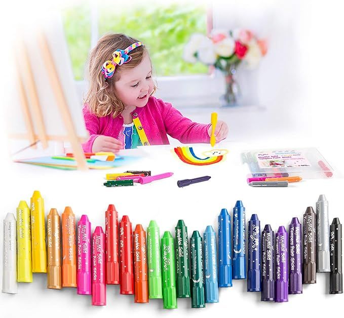 MayMoi Washable Crayons Tempera Paint Sticks for Kids, Teens and Adults, 24 Colors, Non-Toxic, Qu... | Amazon (US)