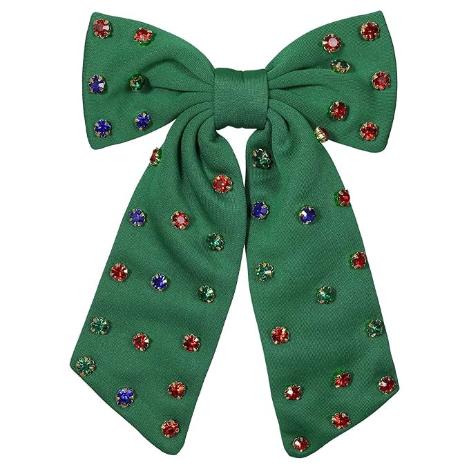 Rhinestone Embellished Hair Bows Big Christmas Crystal Beaded Holiday Costume Hairbow Alligator C... | Amazon (US)