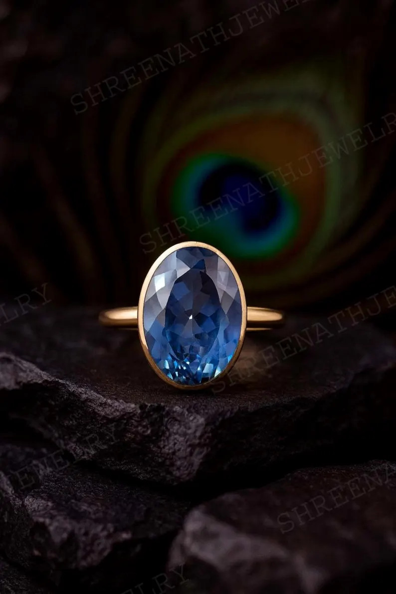 AAA Flawless Kashmiri Sapphire Engagement Ring Large Gemstone Solitaire Ring 18k Gold Women Jewel... | Etsy (US)