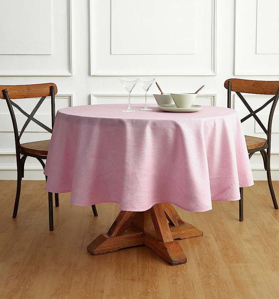 Solino Home 100% Pure Linen Round Tablecloth – 60 Inch Bubblegum Pink Tablecover for Spring, Ea... | Amazon (US)