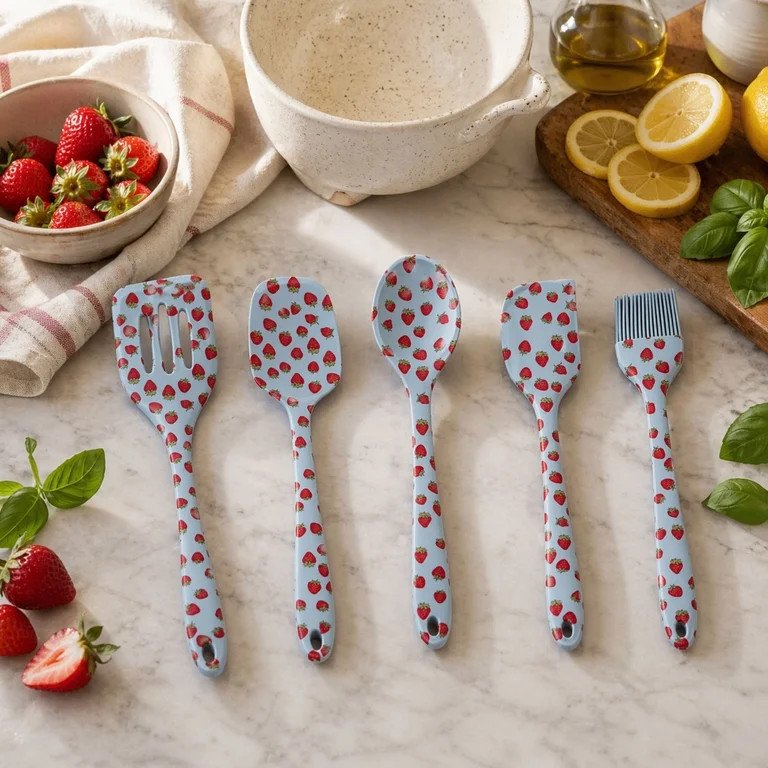 Just Feed Me by Jessie James Decker 5-Piece Silicone Kitchen Gadget Set, Strawberry | Walmart (US)