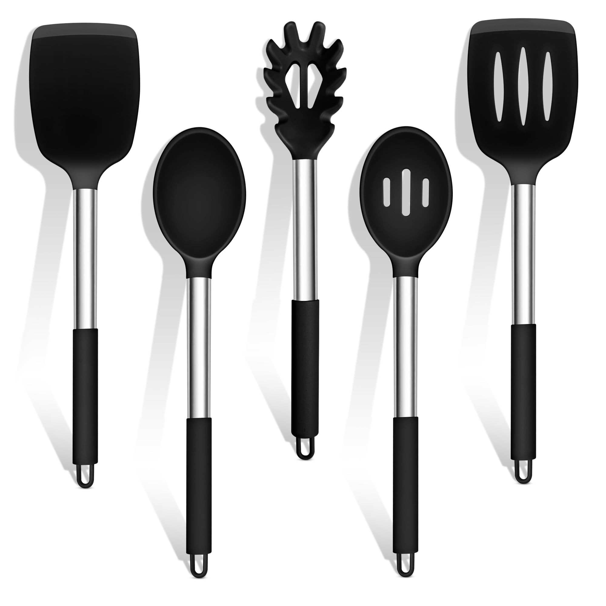 TeamFar Cooking Utensils Set, 5 PCS Silicone Kitchen Utensils with Stainless Steel Handle, for No... | Amazon (US)