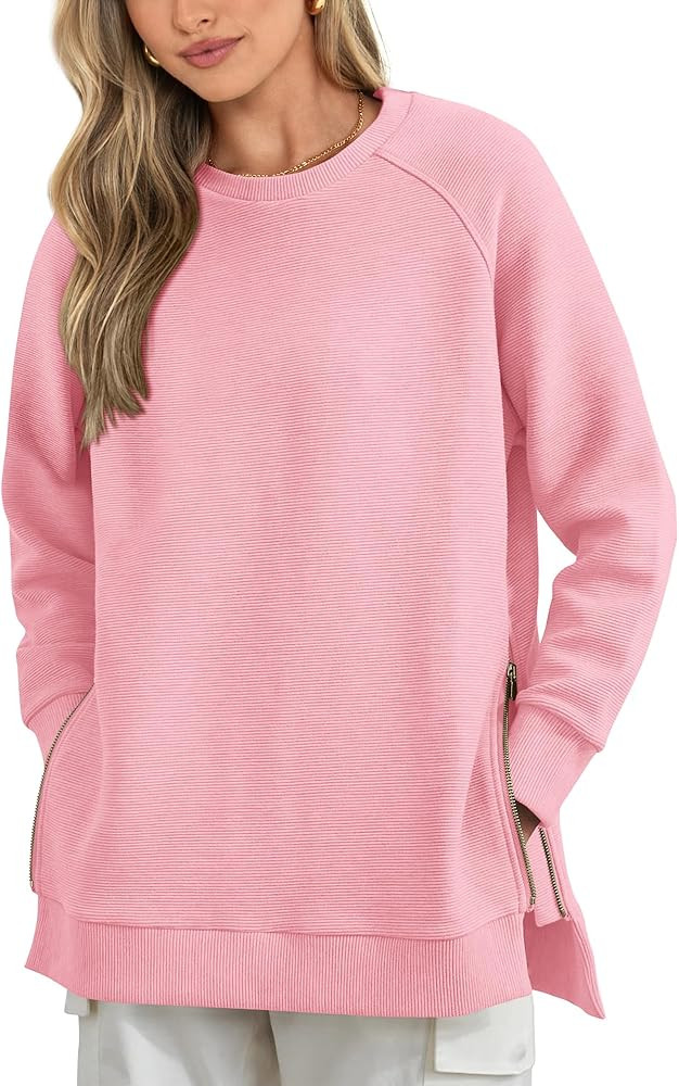 BTFBM Women's Oversized Sweatshirt 2023 Fall Fashion Crew Neck Long Sleeve Slit Casual Pullover T... | Amazon (US)