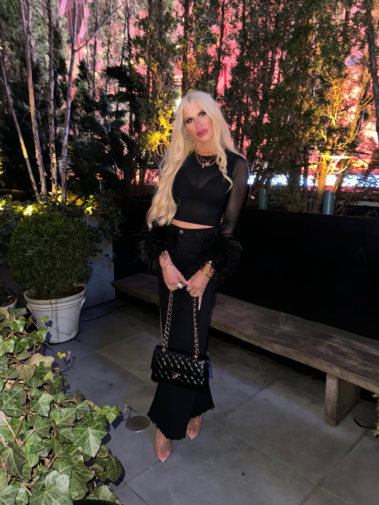 NY night out dinner fit 🖤
These pvc shoes are comfy and pair with everything. 
| black top | black jeans | Alice Olivia top | pistola | feathers | NYC outfit

#LTKstyletip #LTKtravel #LTKshoecrush