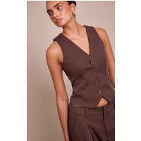 Dark Brown Tailored Woven Button Detail Vest Top | PrettyLittleThing US