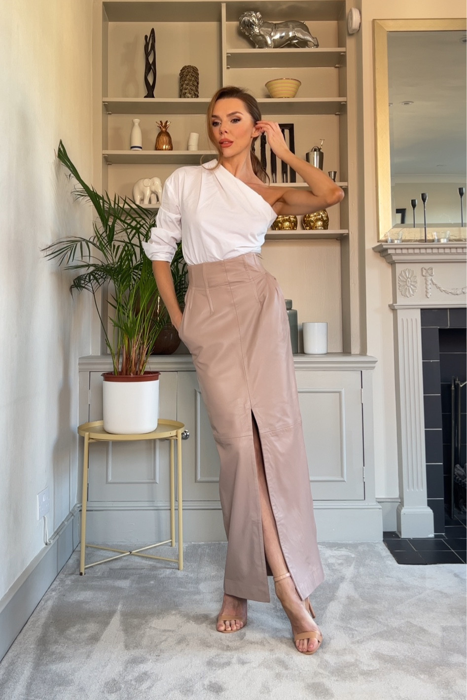 - Karen Millen nude faux leather maxi pencil skirt.

#LTKFind #LTKworkwear #LTKSeasonal