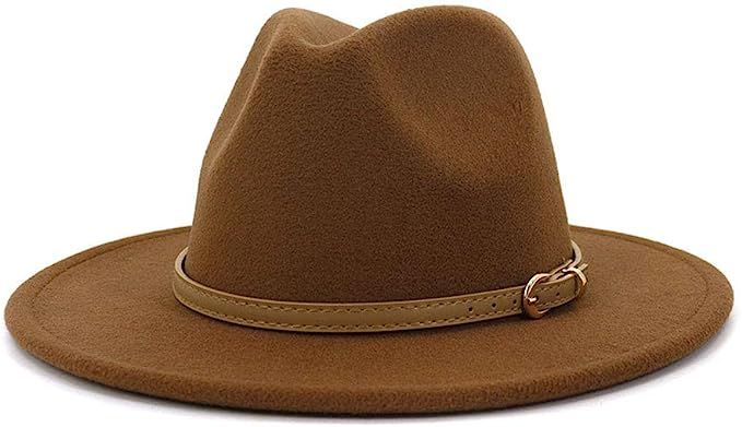 Lisianthus Women Classic Felt Fedora Wide Brim Hat with Belt Buckle | Amazon (US)