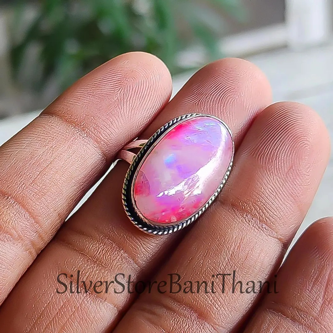 Natural Pink Moonstone Ring, 925 Sterling Silver, Gemstone Ring, Handmade Ring Jewelry, Gifts for... | Etsy (US)
