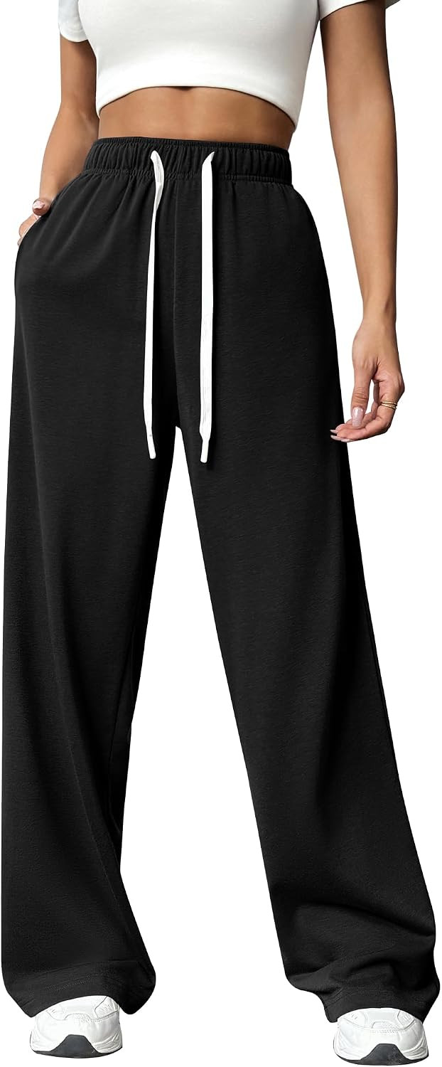 PINSPARK Wide Leg Sweat Pants for Womens High Waisted Baggy Sweatpants | Amazon (US)